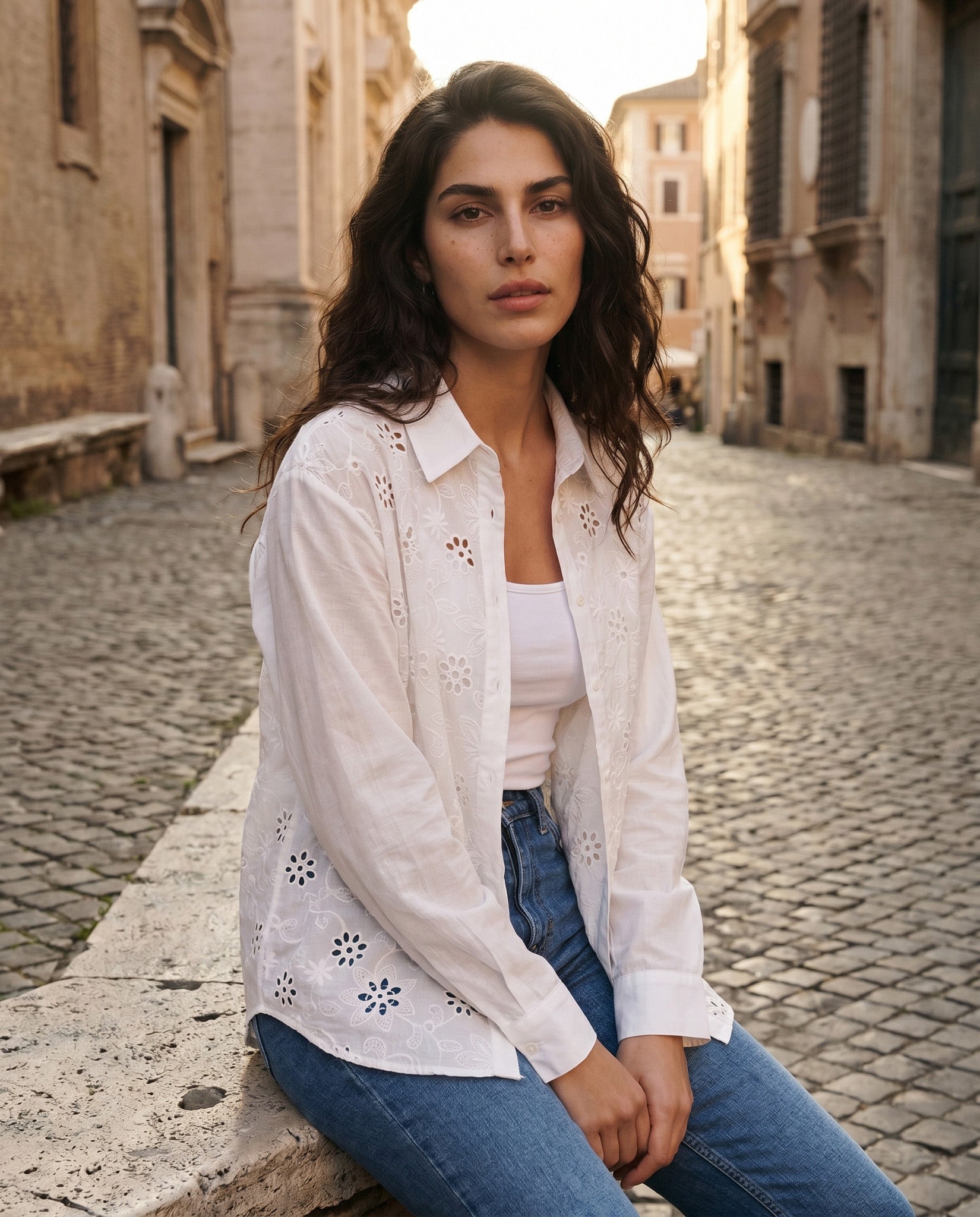 camicia macramè - bianca