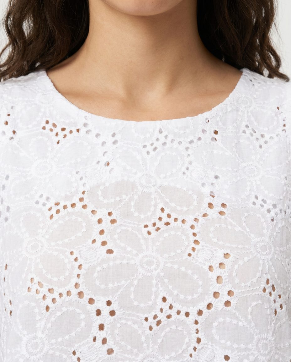 BLUSA COTONE SANGALLO CHISURA FIOCCO - BIANCO