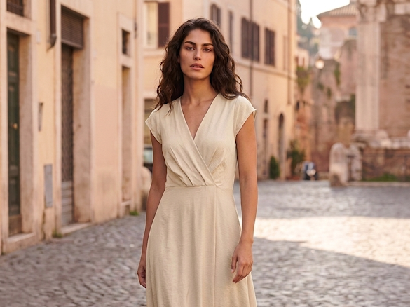 ABITO LUNGO INCROCIO - BEIGE