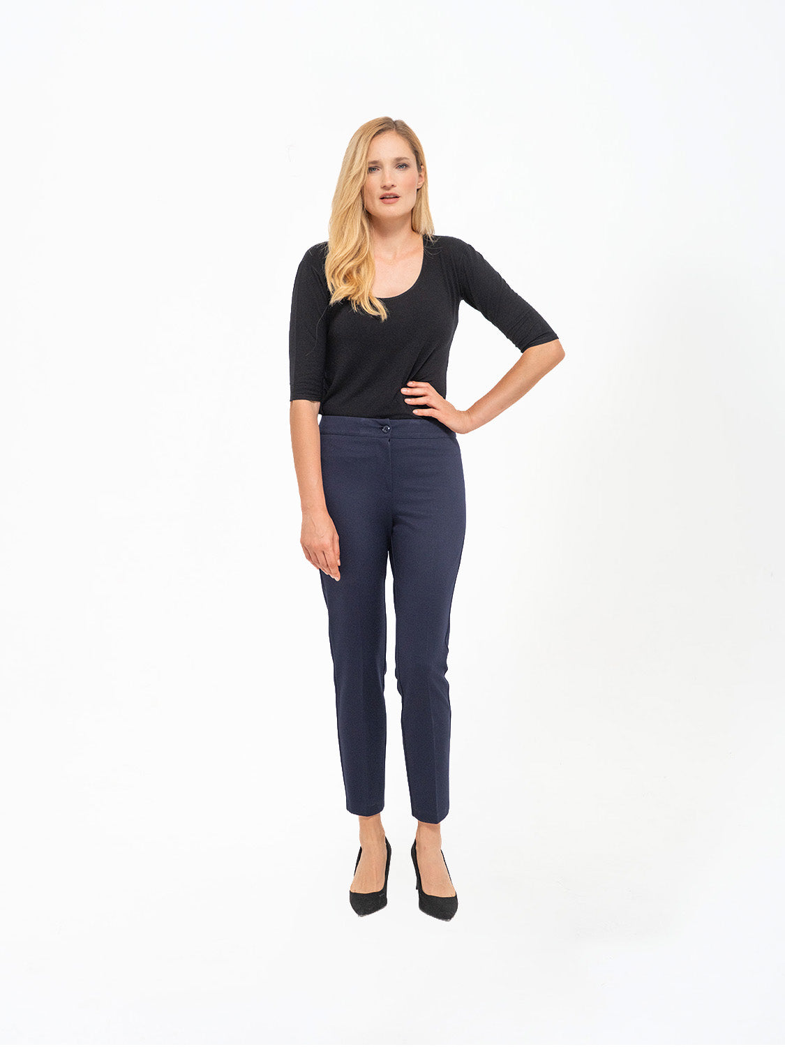 PANTALONE CAPRI IN TESSUTO DIAGONALE BLU