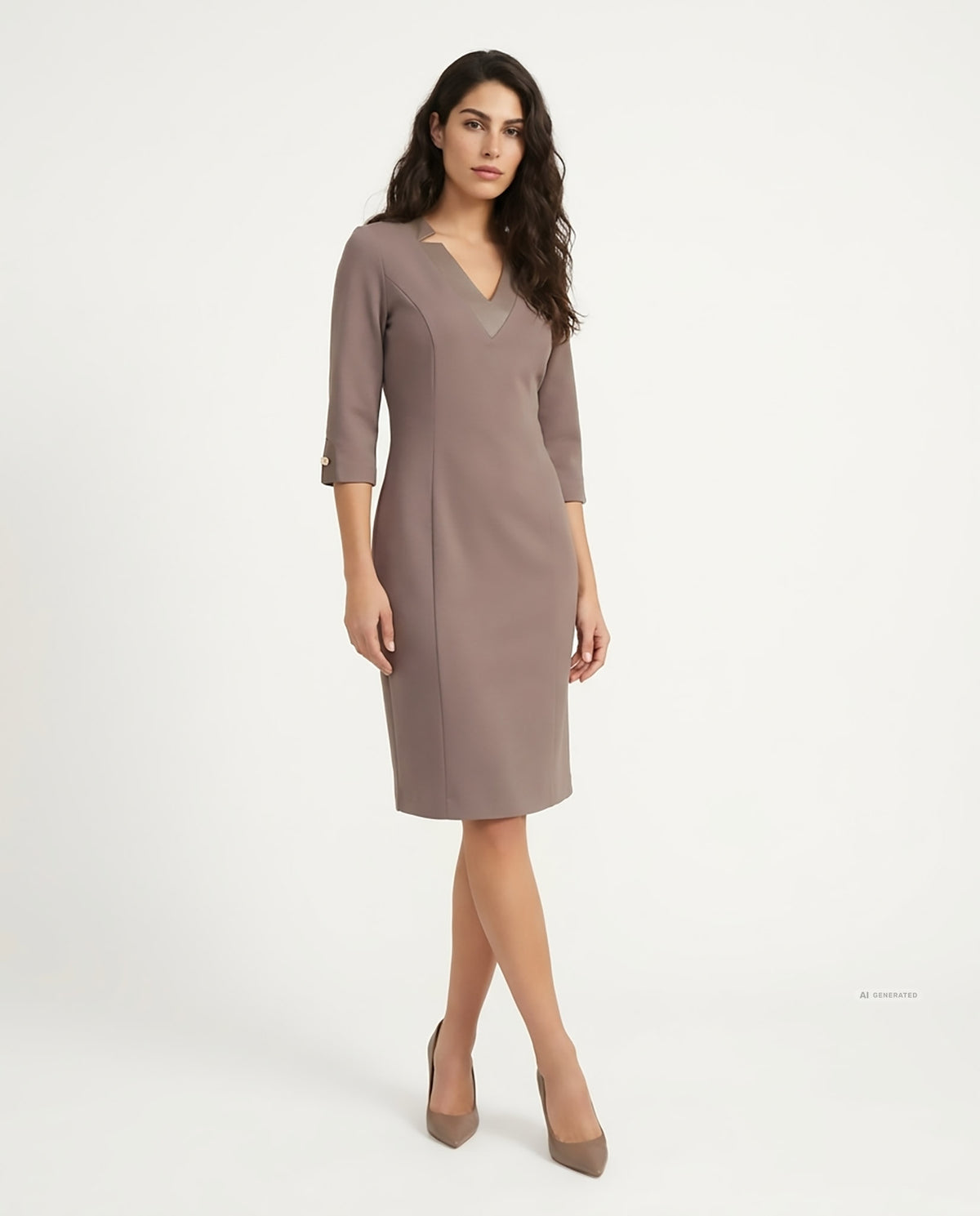 ABITO CON DETTAGLIO ECOPELLE - BEIGE