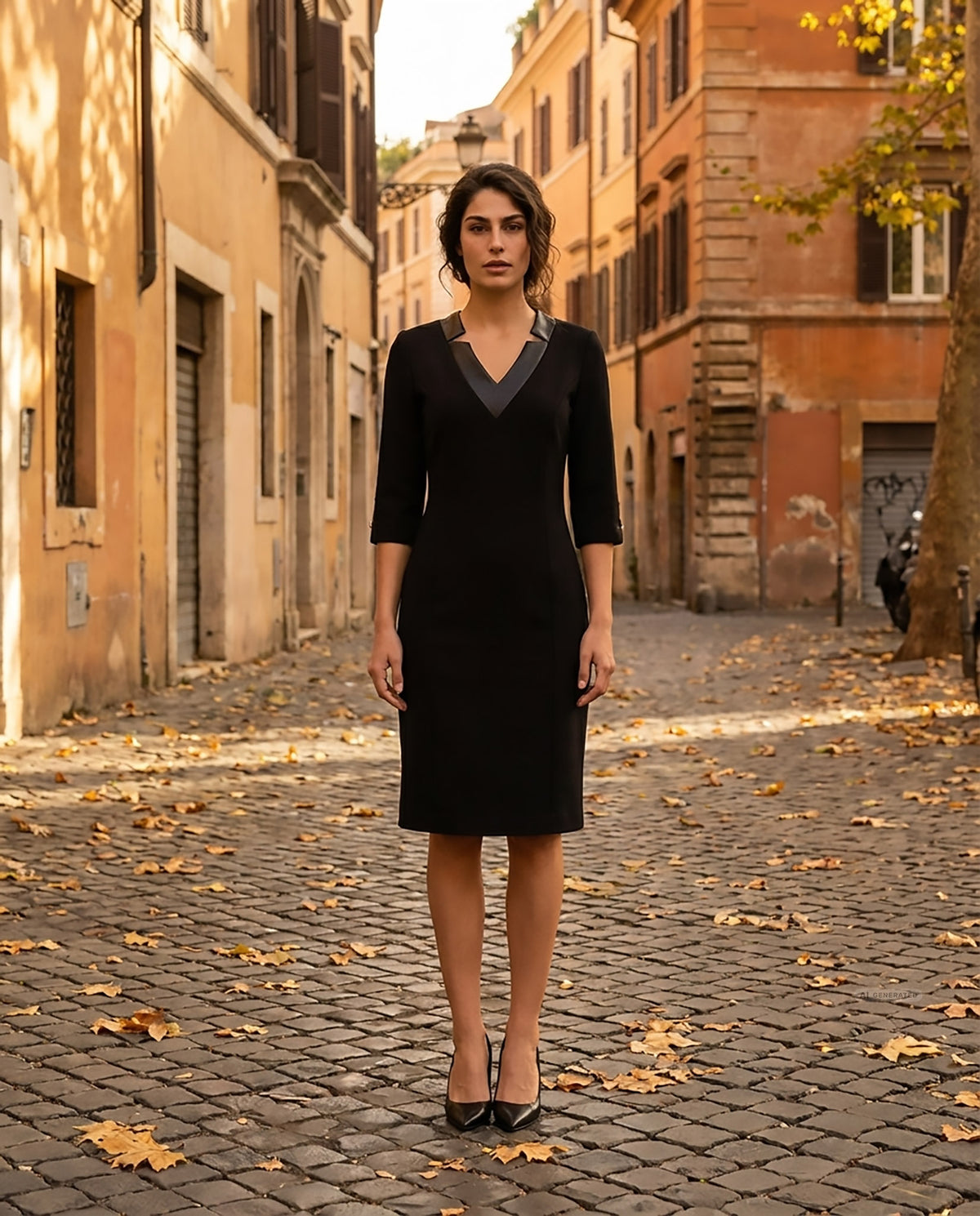 ABITO CON DETTAGLIO ECOPELLE - NERO