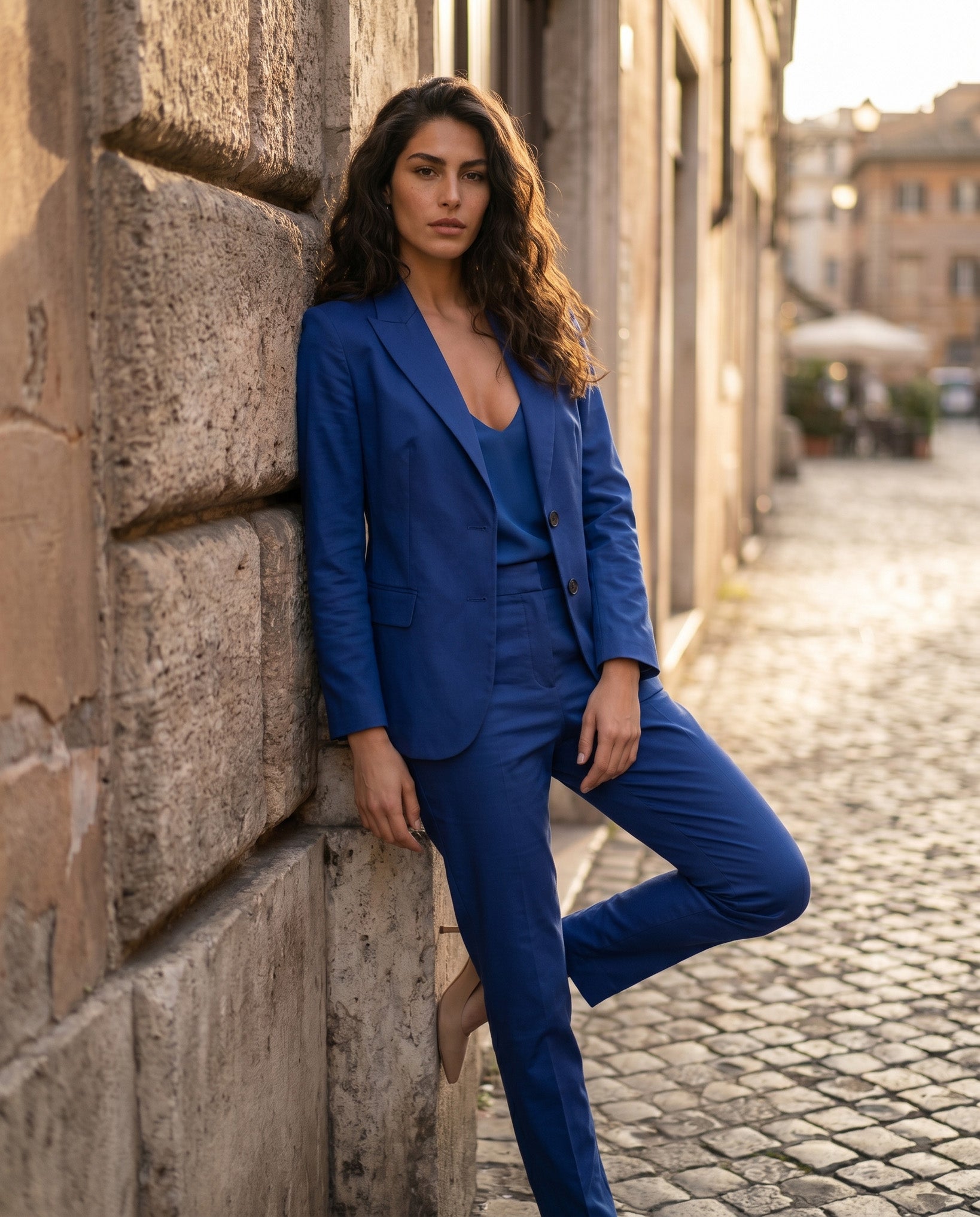 PANTALONE SPACCHETTO COTONE SATIN COMPACT - BLU