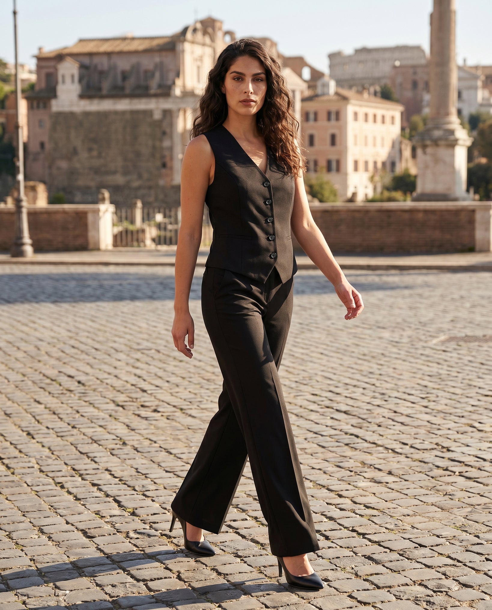 GILET COTONE SATIN COMPACT - NERO