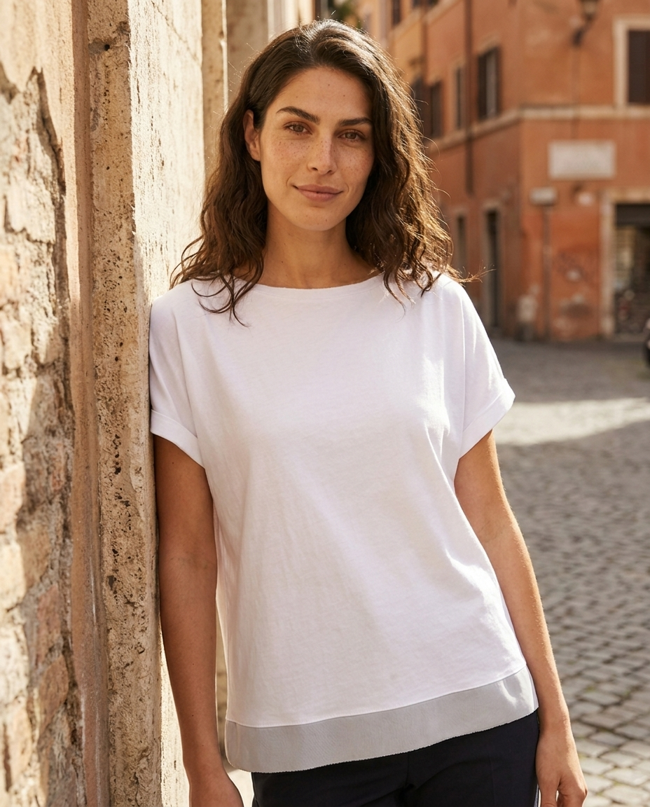 T-SHIRT MEZZA MANICA TINTA UNITA - BIANCO