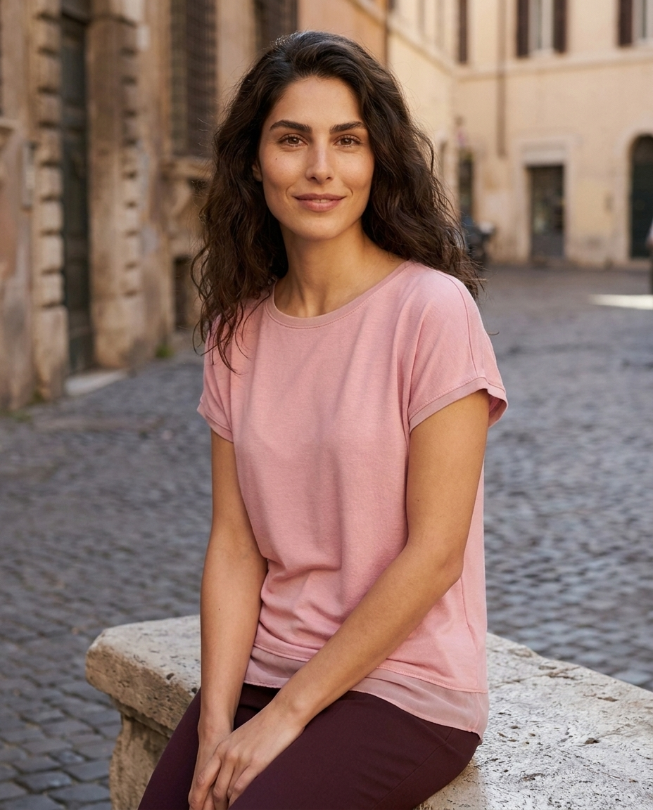 T-SHIRT MEZZA MANICA TINTA UNITA - ROSA