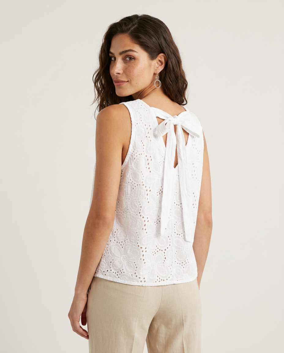 BLUSA COTONE SANGALLO CHISURA FIOCCO - BIANCO