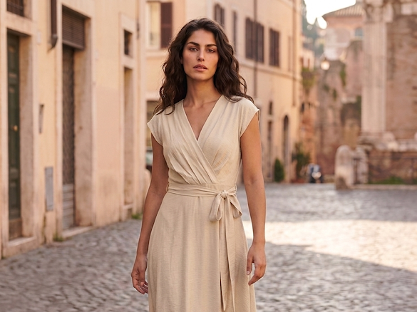 ABITO LUNGO INCROCIO - BEIGE