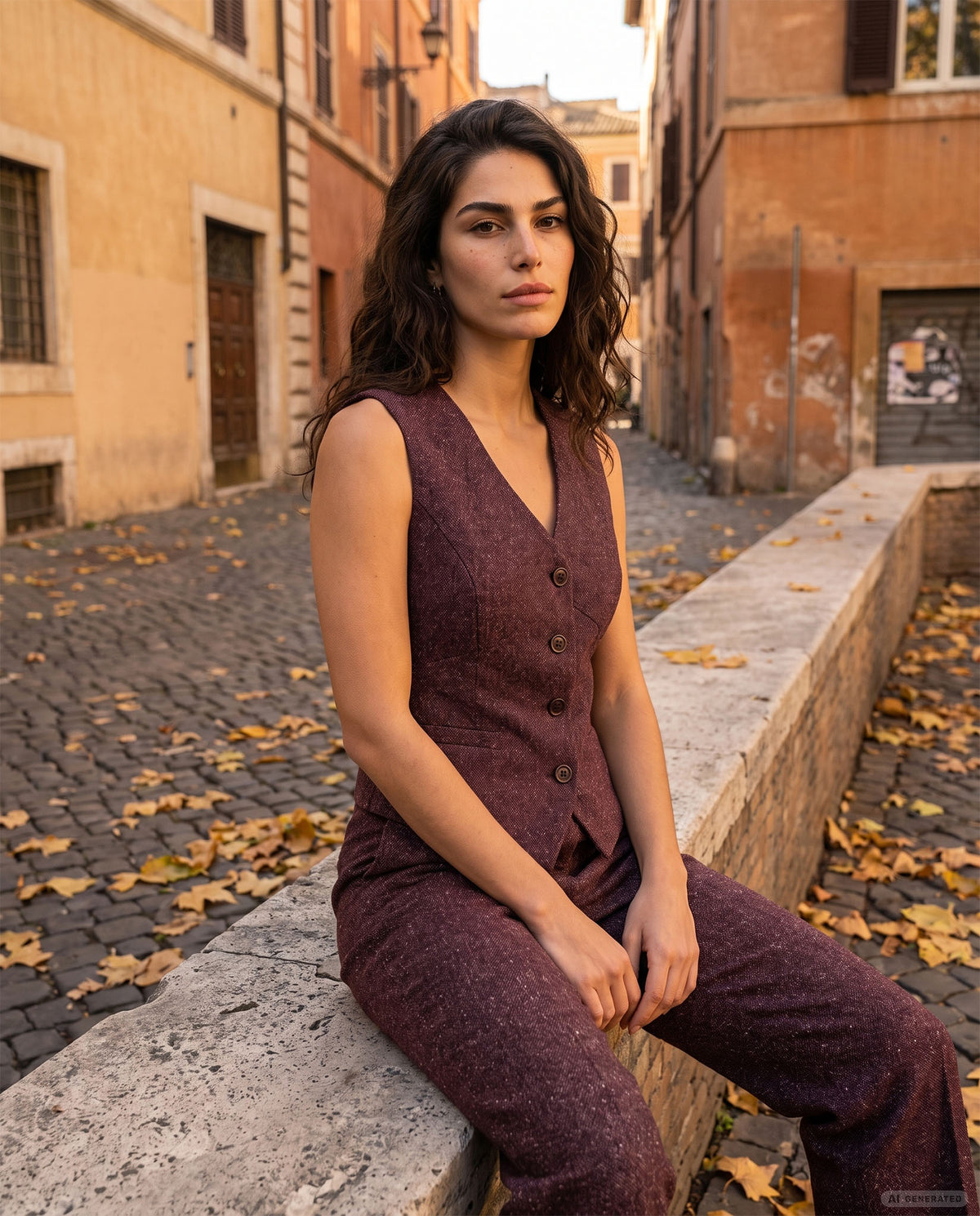 GILET TAORMINA MELANGE - BORDEAUX