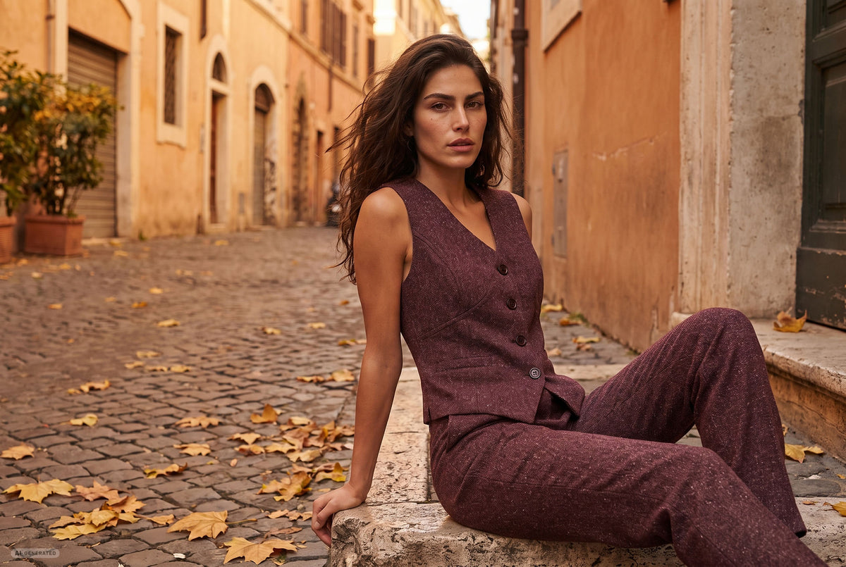 GILET TAORMINA MELANGE - BORDEAUX