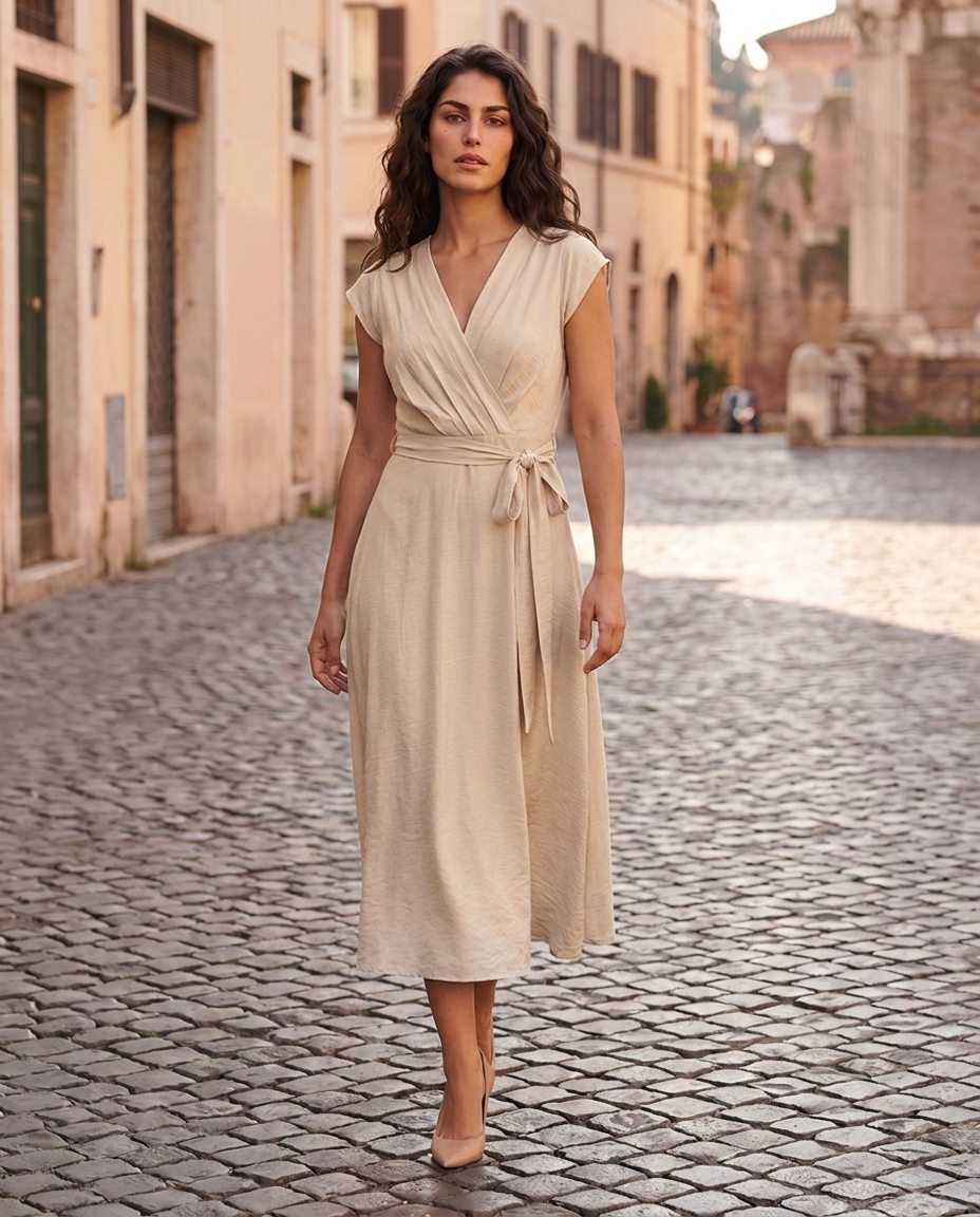 ABITO LUNGO INCROCIO - BEIGE