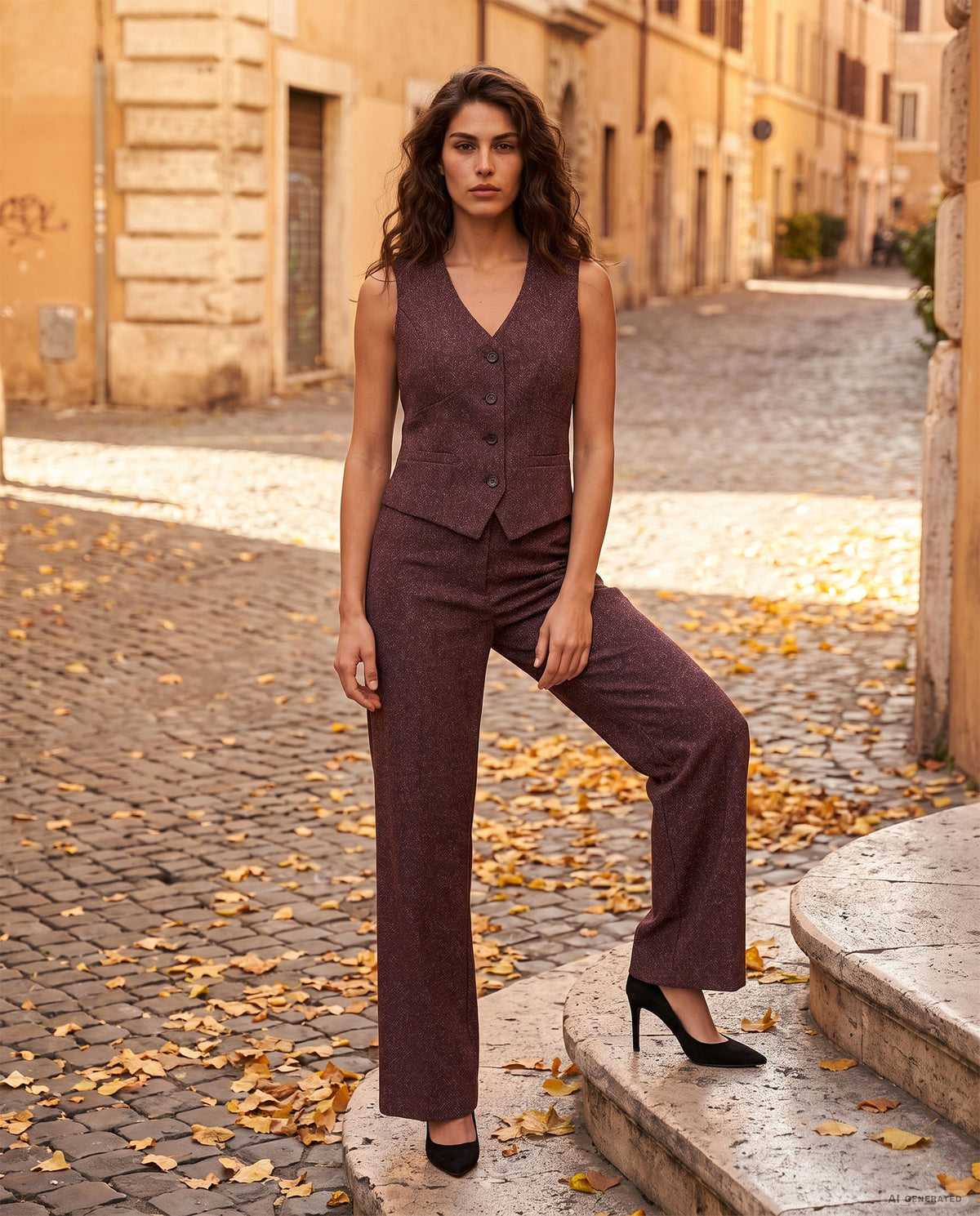 PANTALONE TAORMINA MELANGE - BORDEAUX